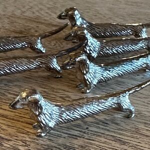 FELUMB Larvik vintage set 6 Dachshund silver metal knife holders gift